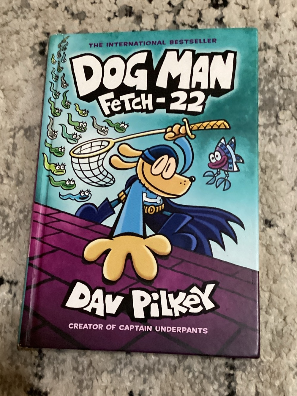 Scholastic Dog Man Fetch-22 Teal and Purple Hardcover by Dav Pilkey